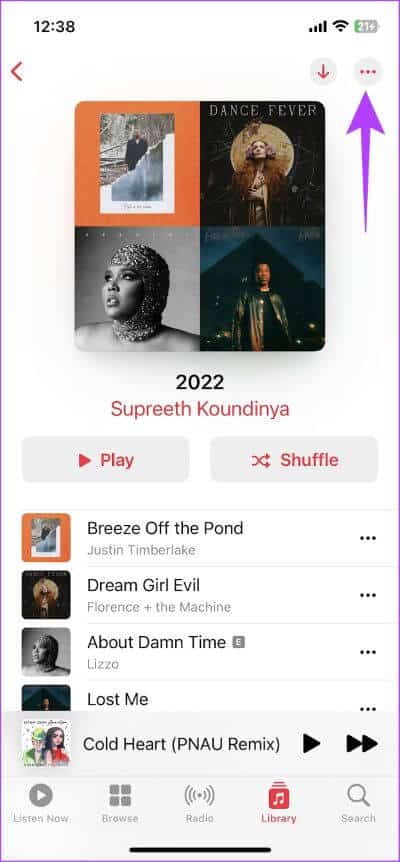 Tap-on-three-dots كيفية عمل قائمة تشغيل على Apple Music وفرزها على iPhone