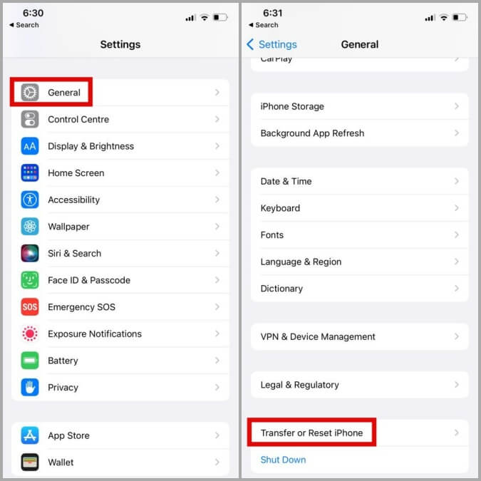 Transfer-or-Reset-iPhone أفضل 9 طرق لإصلاح عدم ظهور 5G على iPhone
