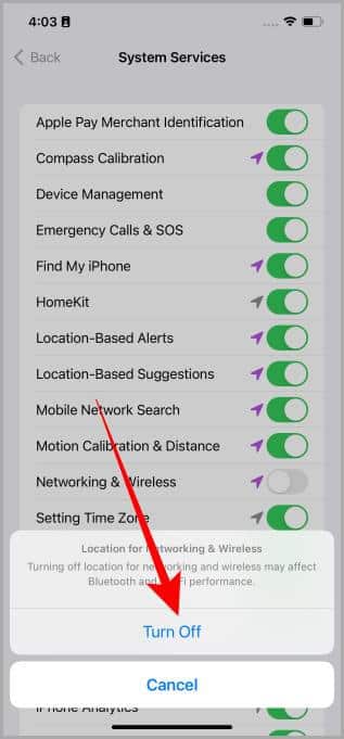 Turning-Off-Location-Services-Settings-iOS 5 طرق لإصلاح عدم اتصال iOS 16 بشبكة Wi-Fi