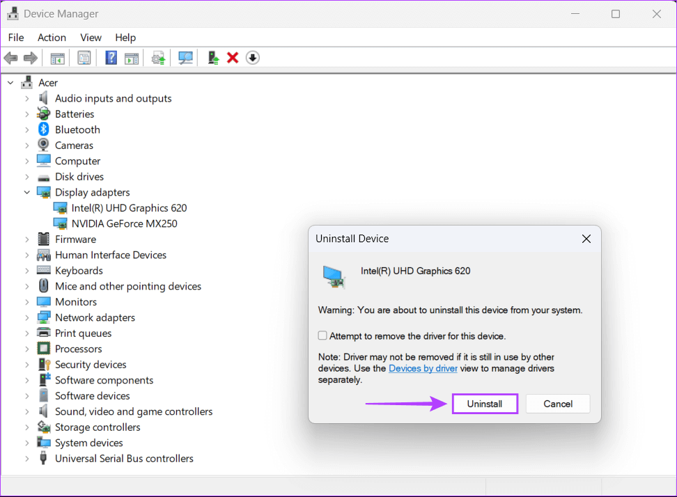 Uninstall-GPU-Driver أفضل 9 طرق لإصلاح عدم تشغيل ألعاب Steam على Windows 11
