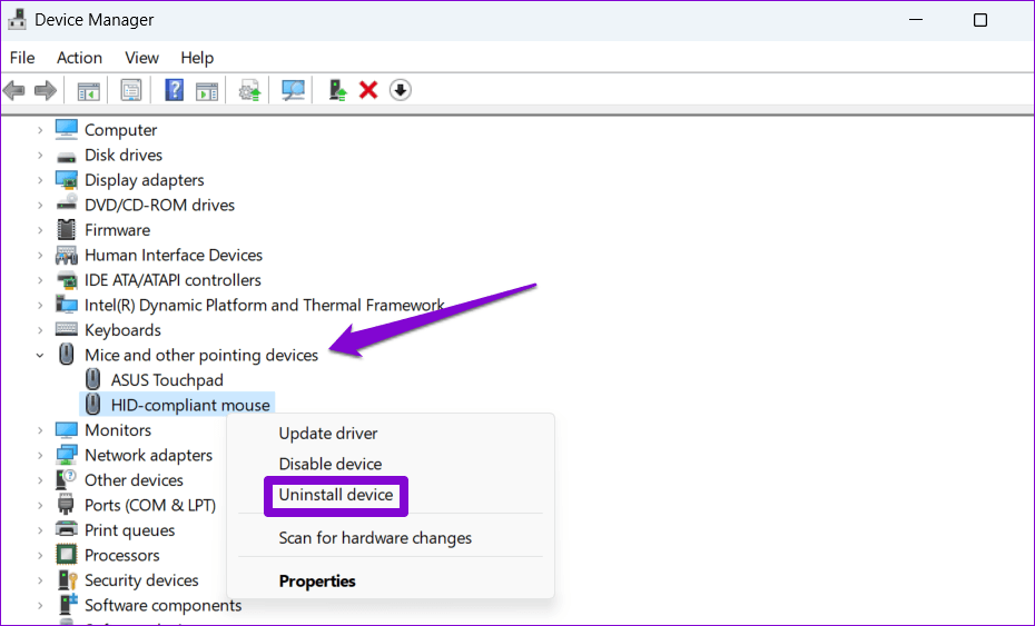 Uninstall-Mouse-Drivers-on-Windows أفضل 6 طرق لإصلاح استمرار التمرير تلقائي للماوس على Windows 10 و Windows 11
