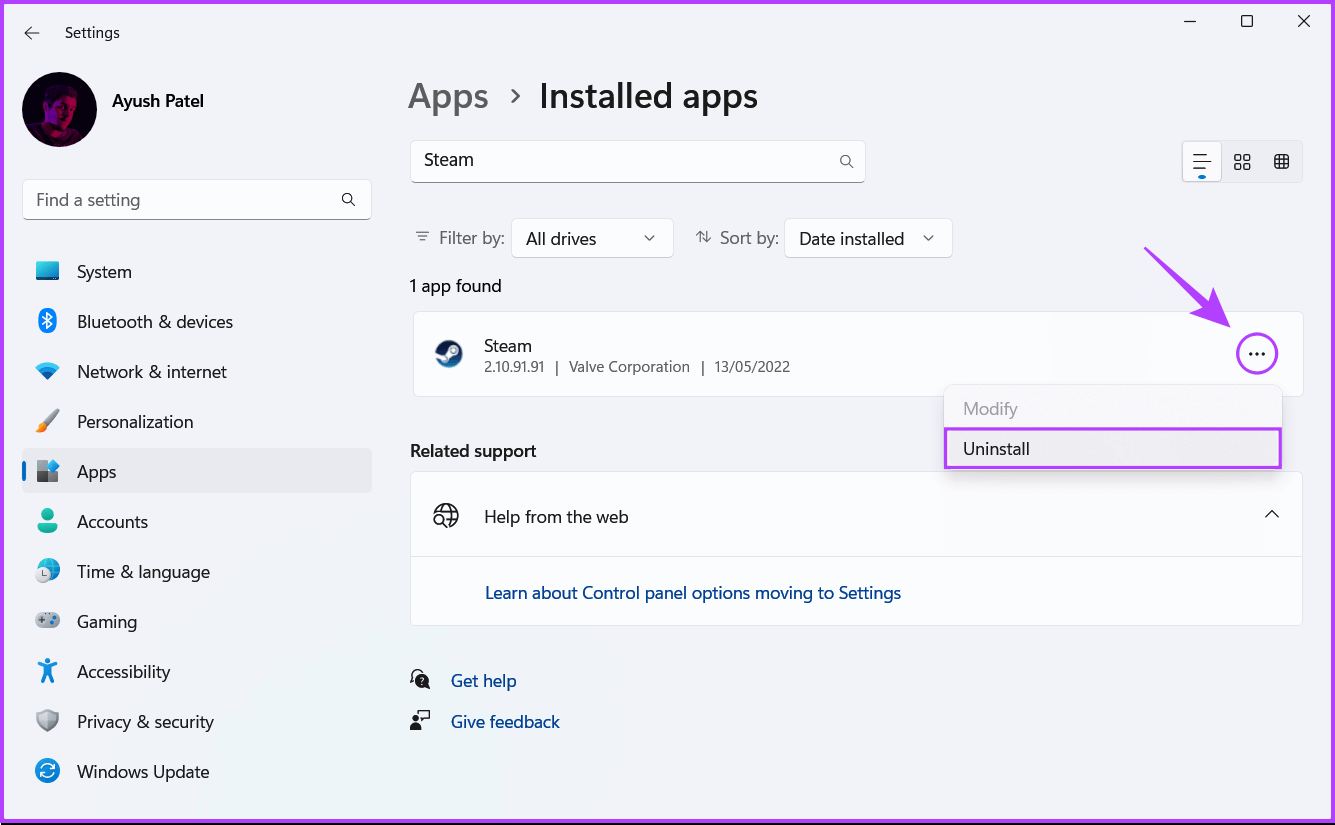 Uninstall-Steam أفضل 6 طرق لإصلاح عدم عمل Steam Play Remote على Windows 11