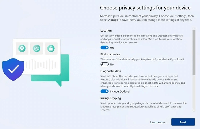 Win11-Without-Microsoft-Account-Privacy-Settings.jpg كيفية استخدام Windows 11 بدون حساب Microsoft