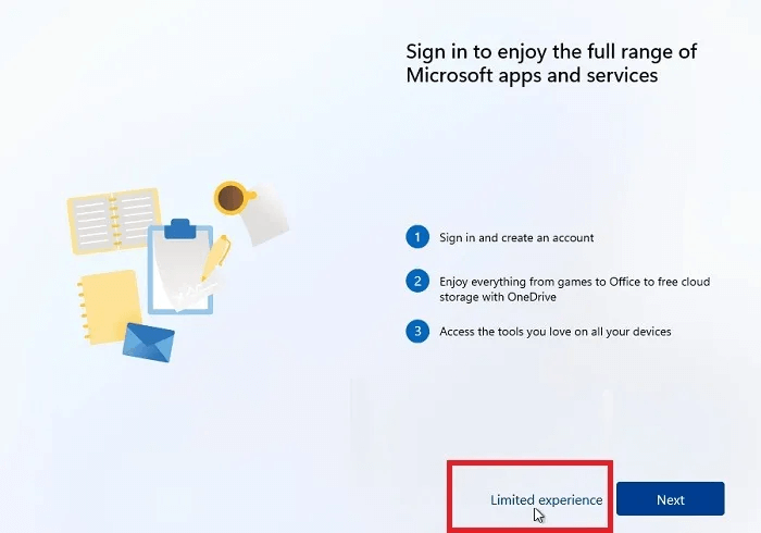 Win11-Without-Microsoft-Limited-Experience.jpg كيفية استخدام Windows 11 بدون حساب Microsoft