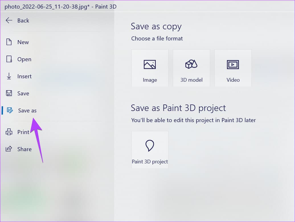 Windows-Paint-3D-Save-Image 4 طرق لإضافة أسهم أو نص إلى الصور على Windows