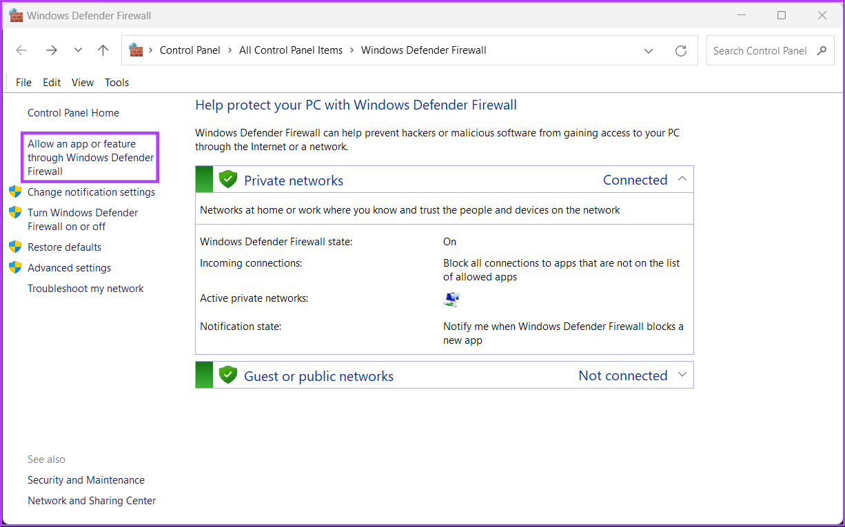 Windows_Defender_Firewall أفضل 6 طرق لإصلاح عدم عمل Steam Play Remote على Windows 11