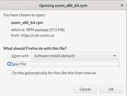 Zoom-Fedora-Install-Save-File-e1637630295654.png كيفية تثبيت Zoom على Linux