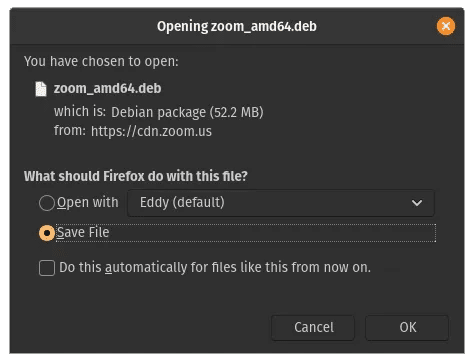 Zoom-PopOs-Save-As.png كيفية تثبيت Zoom على Linux
