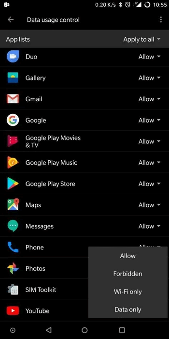 block-internet-access-specific-apps-android-data-usage-control-oneplus-2.jpg كيفية حظر الوصول إلى الإنترنت تمامًا لتطبيقات محددة على Android