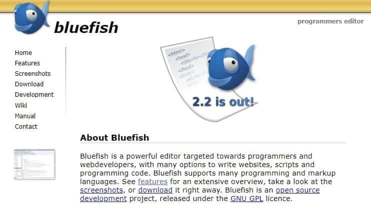 bluefish أفضل 30 Code Editor "محرر كود" لـ Windows