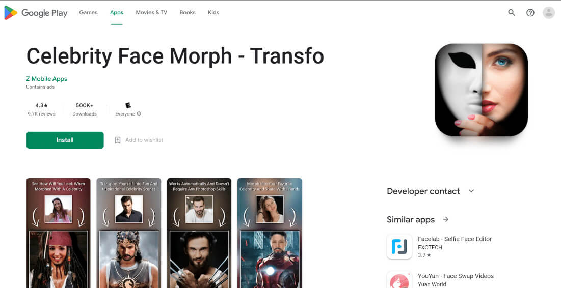 celebrity-face-morph-transfo-playstore أفضل 20 تطبيق لتحويل صور الوجه Face Morph مجاني على Android
