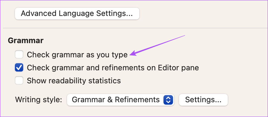check-grammar-as-you-type-word-mac أفضل 5 إصلاحات لعدم عمل التصحيح التلقائي في Microsoft Word على Mac