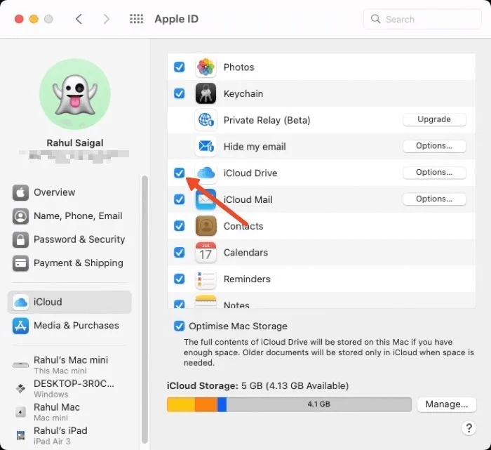 check-icloud-drive-option-again.jpeg كيفية إصلاح استخدام وحدة المعالجة المركزية العالي على جهاز Mac