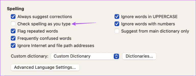check-spelling-as-you-type-word-mac-768x297-1 أفضل 5 إصلاحات لعدم عمل التصحيح التلقائي في Microsoft Word على Mac