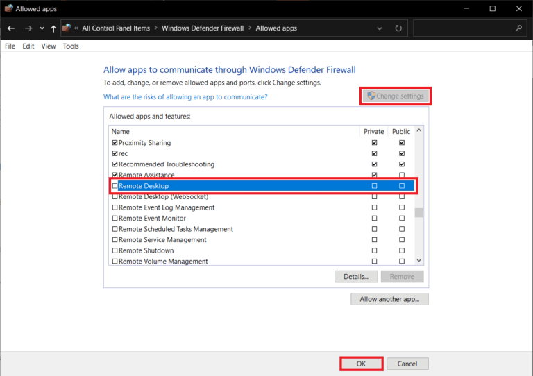 check-windows-firewall 6 إصلاحات لعدم ظهور الطابعة المحلية في سطح المكتب البعيد