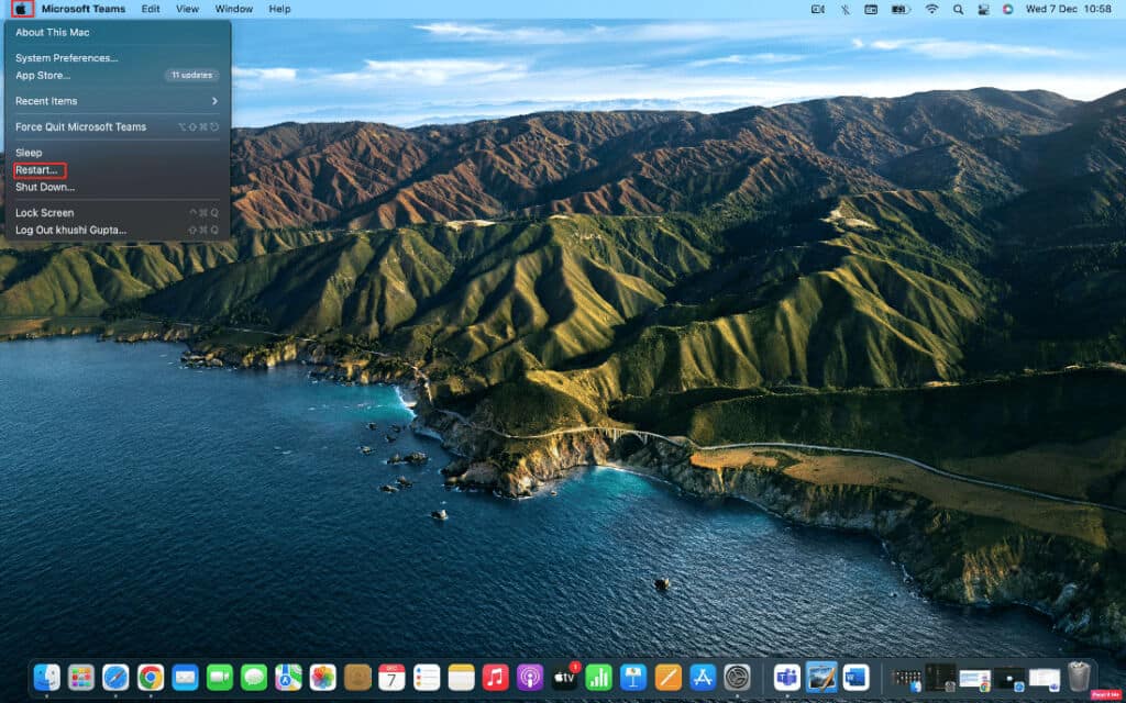choose-apple-menu-and-click-on-restart-1024x640-1 كيفية إصلاح AirPods متصل بجهاز Mac ولكن لا يوجد صوت