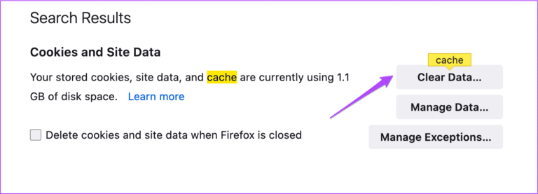 clear-data-settings-firefox-browser-768x277-1 أفضل 7 إصلاحات لعدم إمكانية إرسال الملفات على WhatsApp للويب