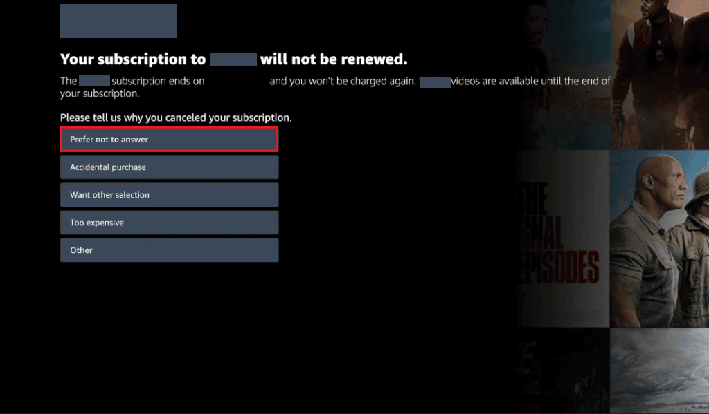 click-on-Prefer-not-to-answer-or-any-other-desired-reason كيفية إلغاء اشتراك Acorn TV