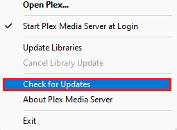 click-on-check-for-updates إصلاح خطأ Plex عند محاولة تشغيل الفيديو