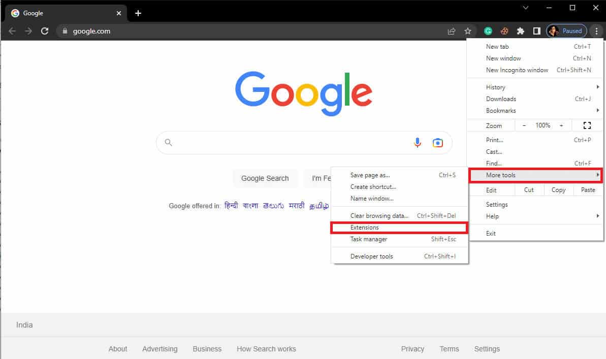 click-on-more-tools-and-then-click-on-extensions-1 إصلاح خطأ فشل فحص الفيروسات في Google Chrome