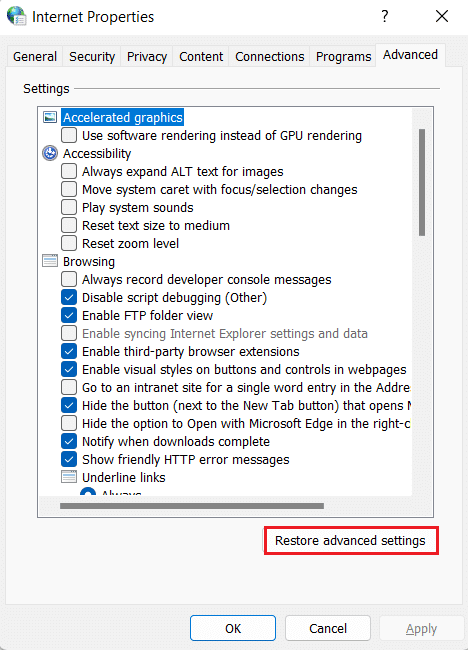 click-on-restore-advanced-settings إصلاح الخطأ Err Proxy Connection Failed على Chrome