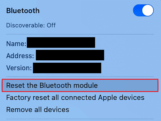 click-on-the-Reset-the-Bluetooth-module-option كيفية إصلاح AirPods متصل بجهاز Mac ولكن لا يوجد صوت