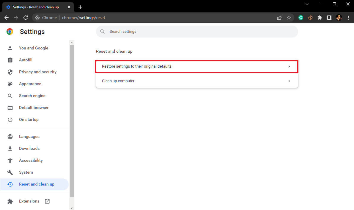 click-on-the-restore-settings-to-their-original-de-1 إصلاح خطأ فشل فحص الفيروسات في Google Chrome