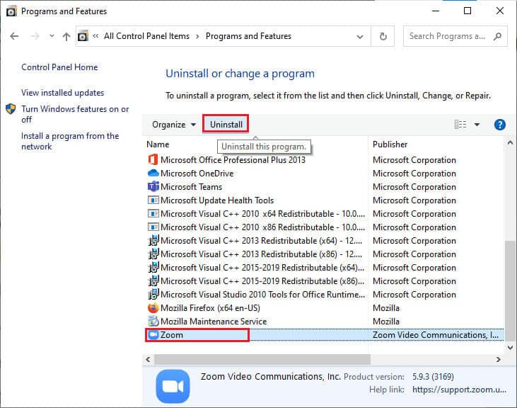 click-on-zoom-and-select-uninstall إصلاح خطأ "أنت لست مؤهلاً للتسجيل في Zoom في هذا الوقت"
