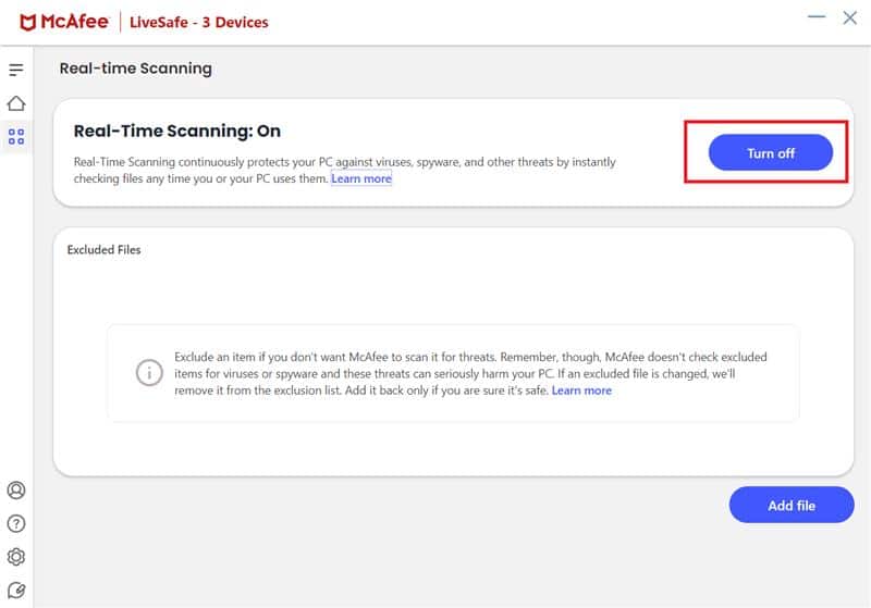 click-the-turn-off-button-or-how-to-disable-antivir إصلاح خطأ فشل فحص الفيروسات في Google Chrome