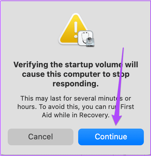 continue-first-aid-in-disk-utility أفضل 7 إصلاحات لعدم عمل مسجل الشاشة على نظام Mac