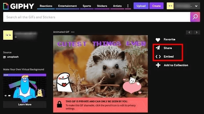 create-gif-giphy-website-share.jpg كيف تصنع صورة GIF بدون تثبيت أي تطبيق