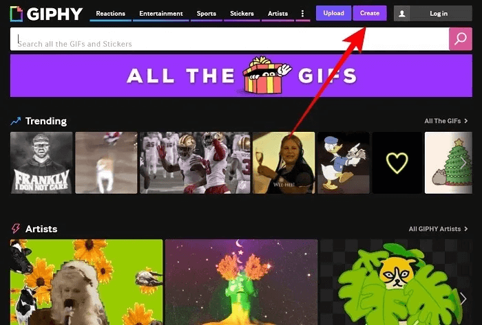 create-gif-web-giphy-create-button.jpg كيف تصنع صورة GIF بدون تثبيت أي تطبيق