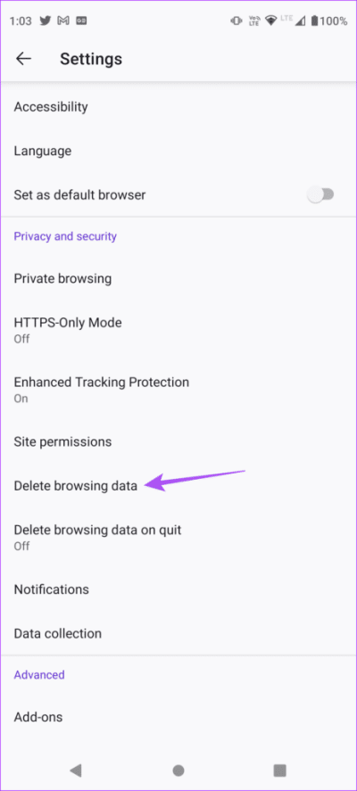 delete-browsing-data-firefox-android-462x1024-1-e1672258442519 كيفية مسح ذاكرة التخزين المؤقت وملفات تعريف الارتباط في Firefox على الويب و iPhone و Android