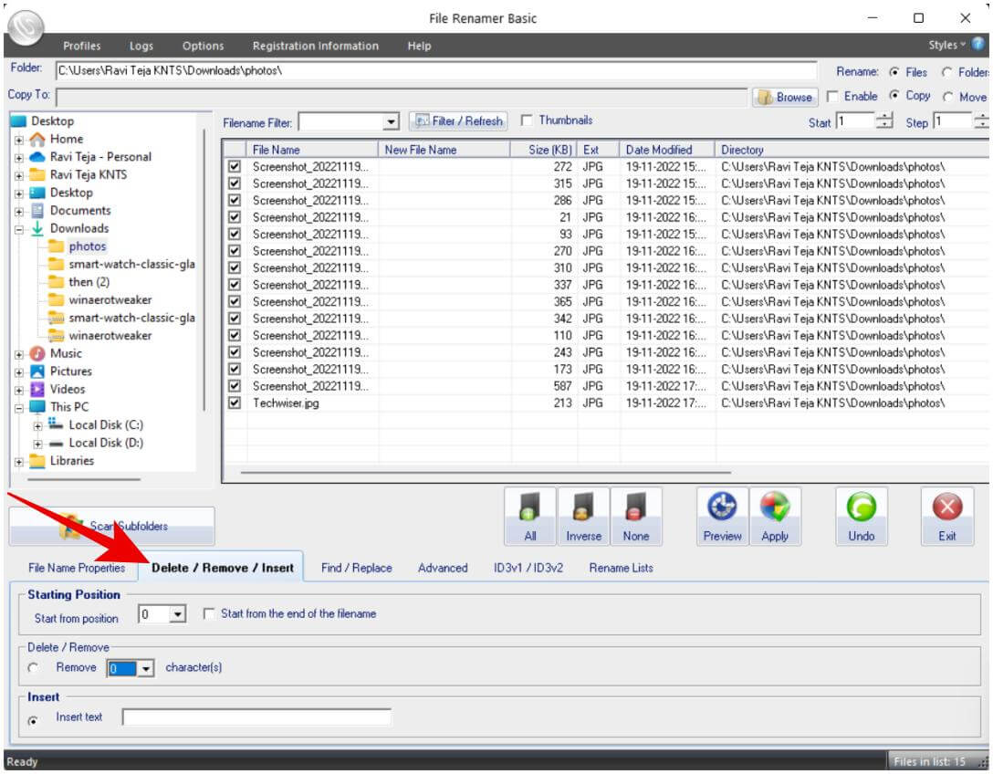 delete-remove-and-insert-with-file-renamer 4 طرق لإعادة تسمية ملفات متعددة مرة واحدة على Windows 10 و 11