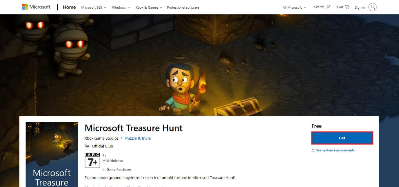download-page-of-microsoft-treasure-hunt أفضل 50 لعبة على Windows 10 للتنزيل المجاني