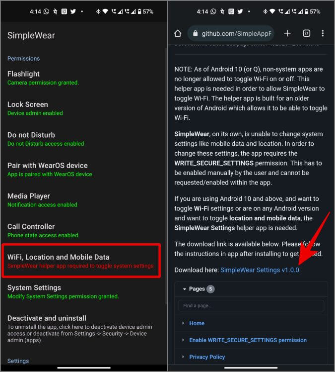 downloading-simplewear-extension-settings-on-Android كيفية التحكم في هاتف Android الخاص بك باستخدام Galaxy Watch / WearOS