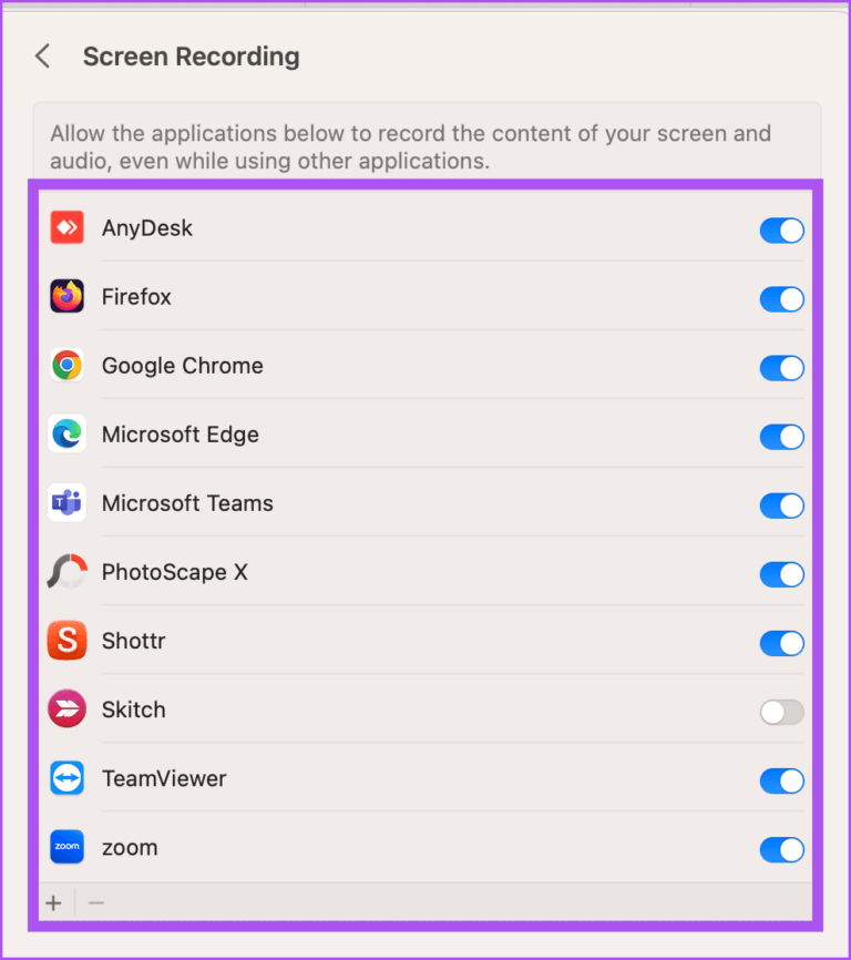 enable-screen-recording-for-apps-mac-768x866-1 أفضل 7 إصلاحات لعدم عمل مسجل الشاشة على نظام Mac