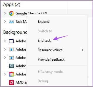 end-task-windows-11 أفضل 7 إصلاحات لعدم إمكانية إرسال الملفات على WhatsApp للويب