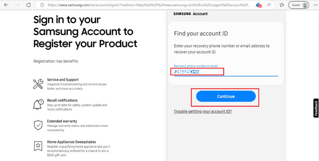 enter-phone-number-and-continue-option-for-samsung-1024x518-1 كيفية تسجيل الدخول إلى حساب Samsung على التلفزيون