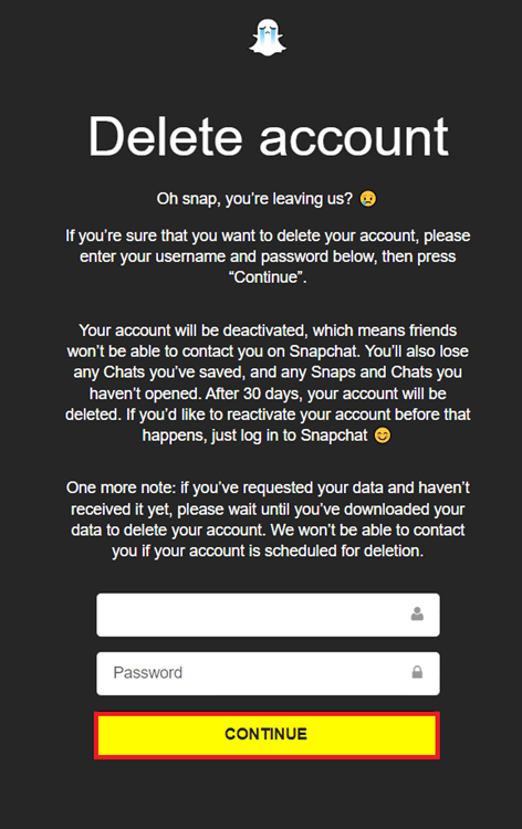 enter-username-password-and-type-on-continue هل يتم حذف Snapchat؟