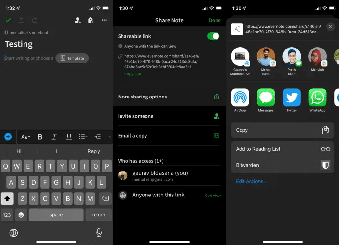 evernote-share-note-option.png مقارنة بين Google Keep و Evernote و Apple Notes: ما هو أفضل تطبيق لتدوين الملاحظات؟