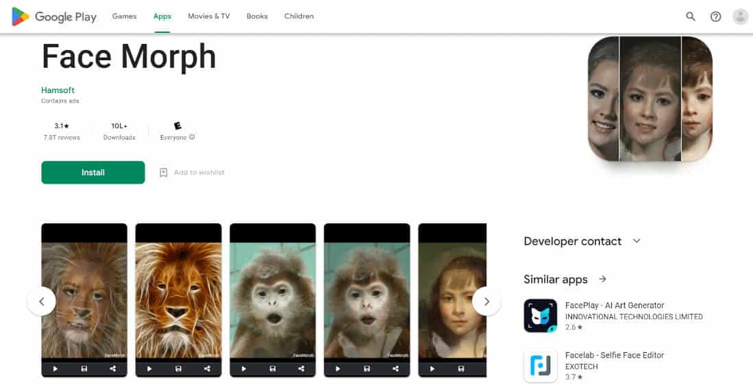 face-morph-playstore أفضل 20 تطبيق لتحويل صور الوجه Face Morph مجاني على Android