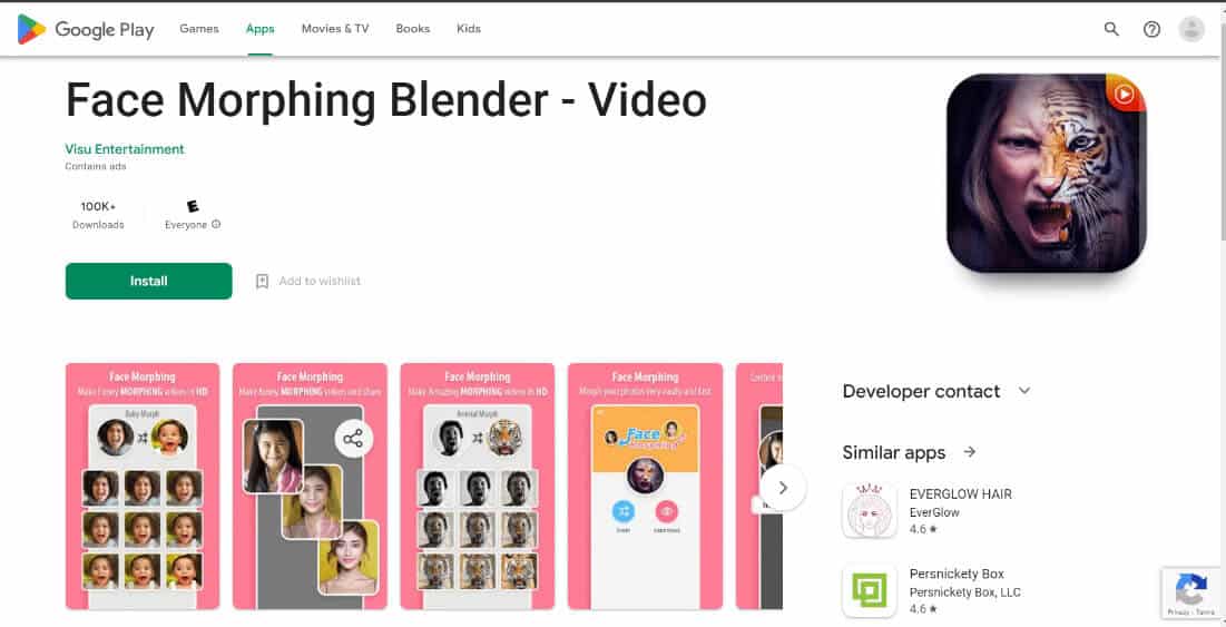 face-morphing-blender-video-playstore أفضل 20 تطبيق لتحويل صور الوجه Face Morph مجاني على Android