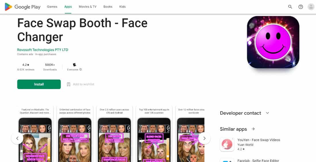 face-swap-booth-playstore أفضل 20 تطبيق لتحويل صور الوجه Face Morph مجاني على Android