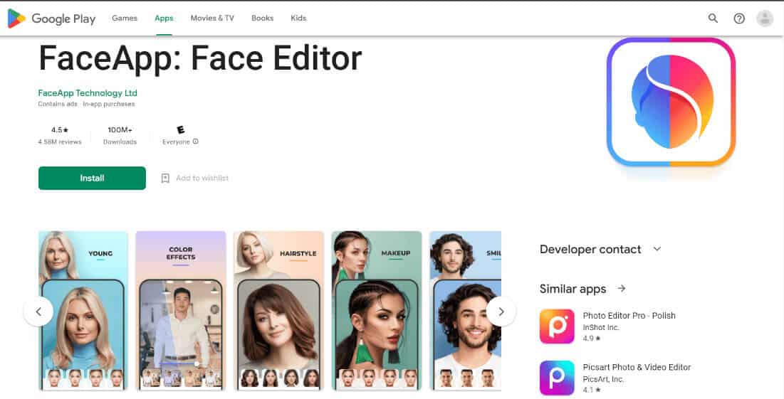 faceapp-playstore أفضل 20 تطبيق لتحويل صور الوجه Face Morph مجاني على Android
