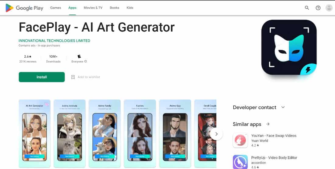 faceplay-playstore أفضل 20 تطبيق لتحويل صور الوجه Face Morph مجاني على Android