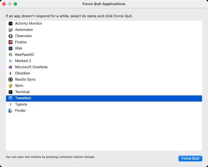 force-quit-dialog-box.jpg كيفية إصلاح استخدام وحدة المعالجة المركزية العالي على جهاز Mac