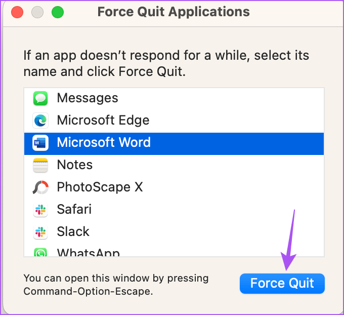 force-quit-microsoft-word-mac-1 أفضل 5 إصلاحات لعدم عمل التصحيح التلقائي في Microsoft Word على Mac
