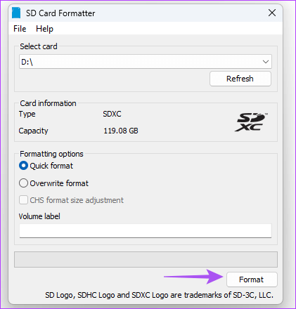 format-sd-card-using-sd-card-formatter-windows-11 أفضل 5 طرق لتهيئة وفورمات بطاقة SD على Windows 11