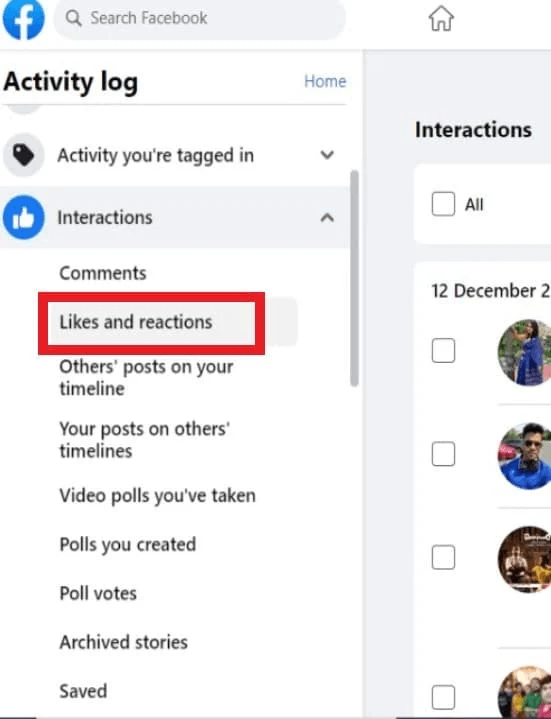 from-the-drop-down-menu-click-on-likes-and-reacti كيفية مشاهدة المنشورات التي أعجبتك على تطبيق Facebook